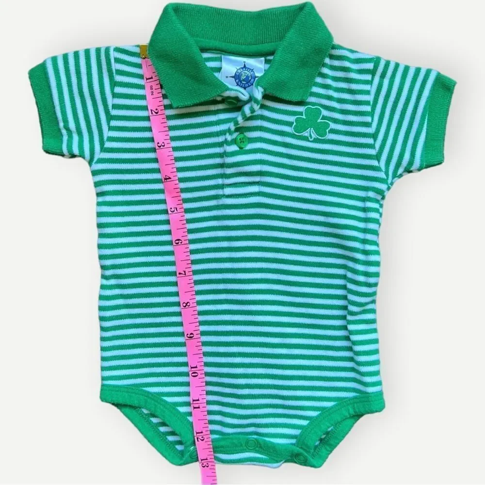 Creative Knitwear Baby Green Short Sleeve Shamrock Irish Polo Onesie. 0-3 Months